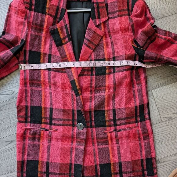 Hunters Run Vintage Pink Plaid Linen Viscose Blend Blazer Size Small - Picture 7 of 9